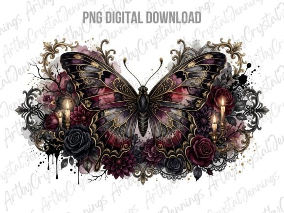 Download Gothic Butterfly Rose Floral PNG - Png Collection