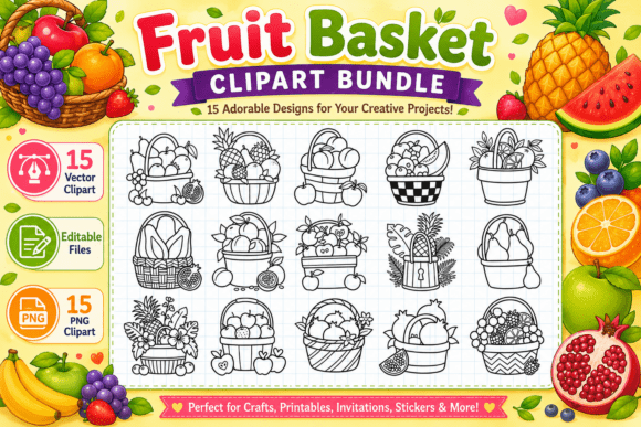 Download Fruit Basket Coloring Stamp Clipart PNG - Png Collection