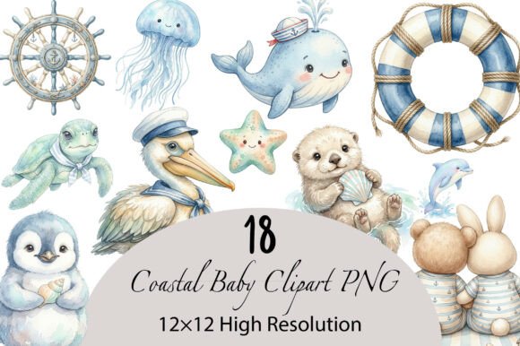 Download Watercolor Coastal Baby Clipart PNG - Png Collection