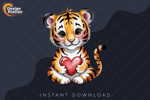 Download Cute Tiger Holding Heart Valentine PNG - Png Collection