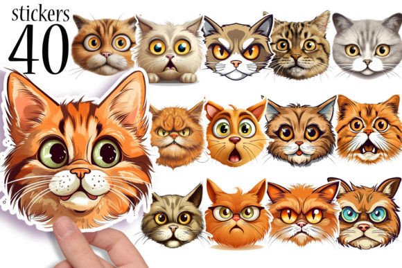 Download Funny Cat Face Printable Stickers PNG - Png Collection