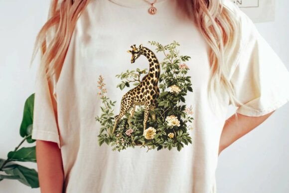 Download Vintage Giraffe Floral Botanical Sublimation Design Aesthetic Wildlife T-Shirt Clipart Png - Png Collection