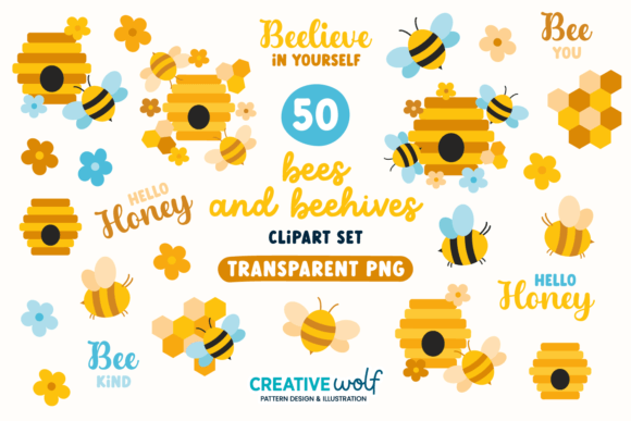 Download Bees and Beehives Clipart Set of 50 - Bees Collection