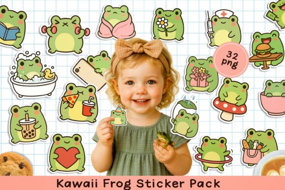 Download Cute Kawaii Frog Printable Stickers. PNG - Png Collection