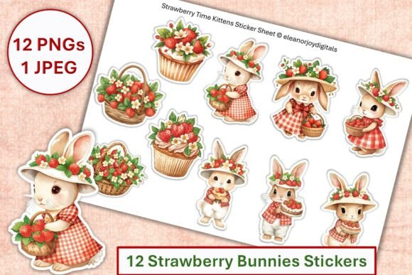 Download Strawberry Bunny Stickers Fussy Cuts PNG - Png Collection