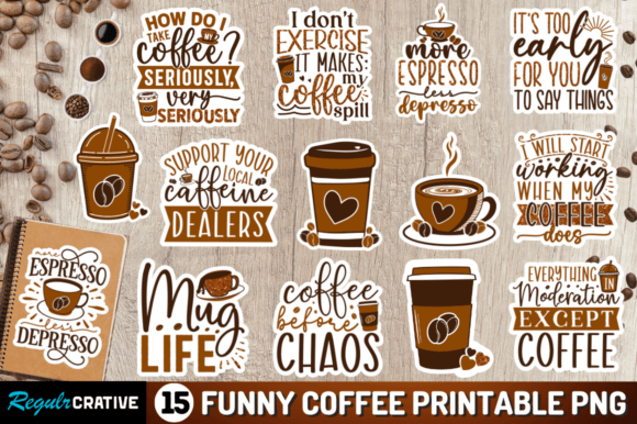 Download Funny Coffee Printable  Stickers Png Bu - Png Collection