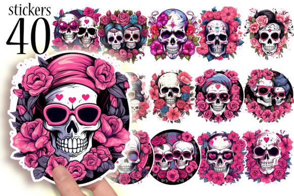Download Skulls and Roses Printable Stickers PNG - Png Collection