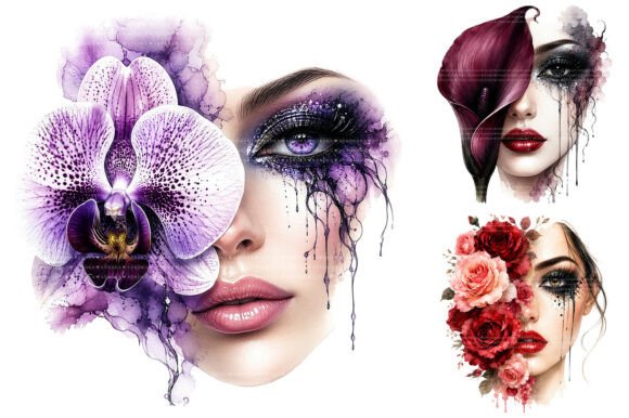 Download Watercolor Floral Woman Face Designs PNG - Png Collection