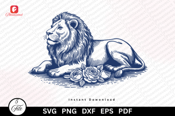 Download Vintage Hand Drawn Floral Lion SVG PNG - Png Collection