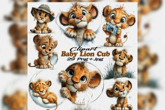 Download Whimsical Watercolor Baby Lion Cub Png - Png Collection