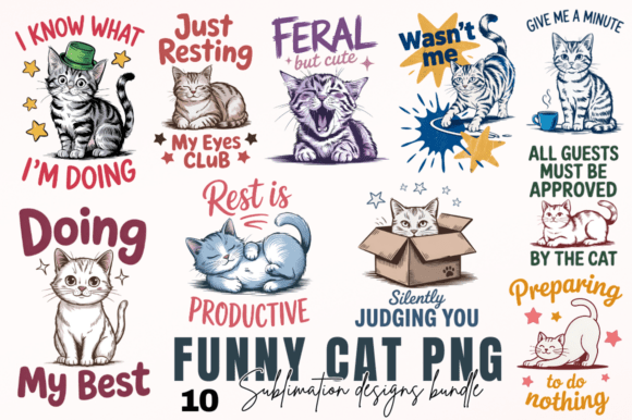 Download Funny Cat PNG Sublimation Designs Bundle - Png Collection