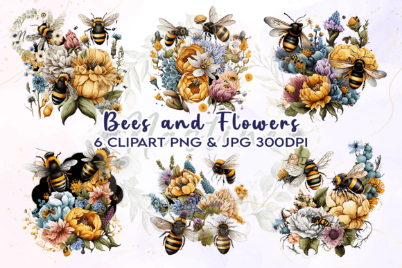 Download Bees and Flowers Watercolor Clipart - Bees Collection