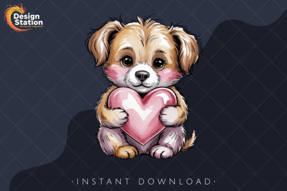 Download Cute Pup Holding Heart Valentine PNG - Png Collection