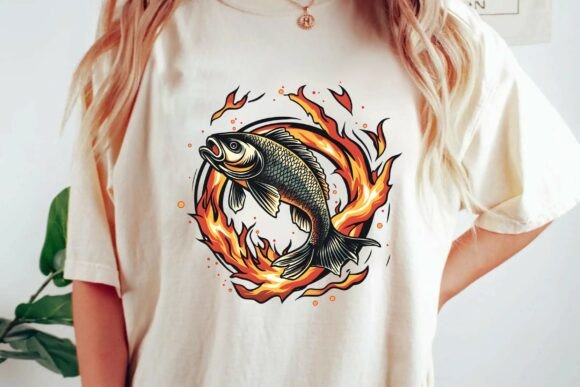 Download Flaming Fish Jumping Through Fire Ring Graphic Design T-shirt Clipart Png - Png Collection