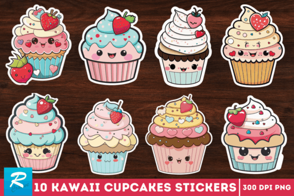 Download Kawaii Cupcakes Valentine Stickers Png - Png Collection