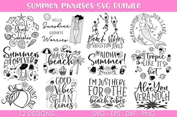 Download Summer Phrases SVG Bundle PNG Cut File - Png Collection